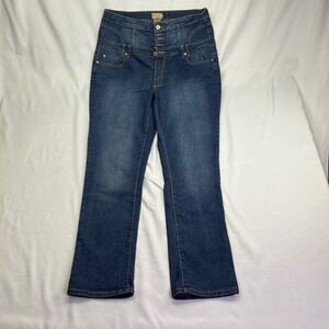 Sapphire Red Jeans Blue High Waist Multi Button Fly Straight Leg PD07168X